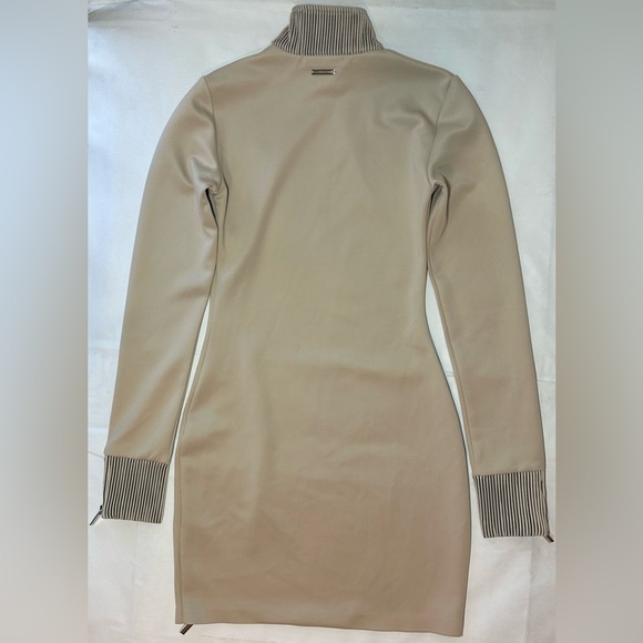 Maniere De Voir High Neck Neoprene Zip Detail Dress Beige Size 2 - Picture 5 of 9